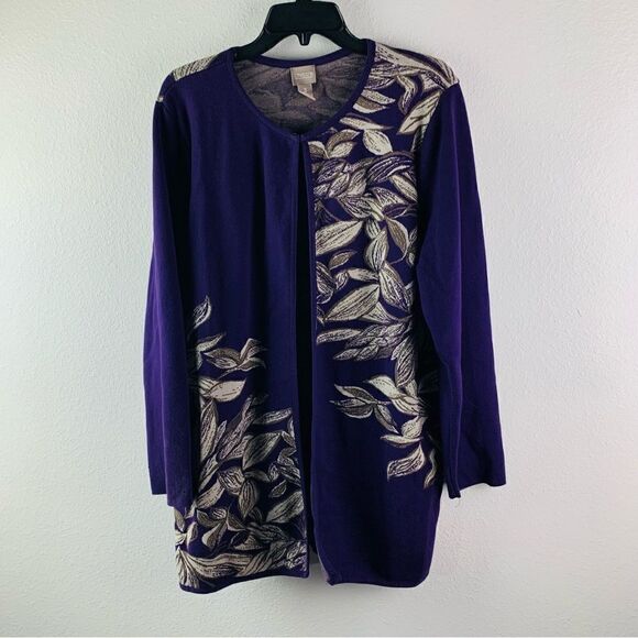 Chicos Purple Floral Long Line Cardigan Sweater - Picture 1 of 4